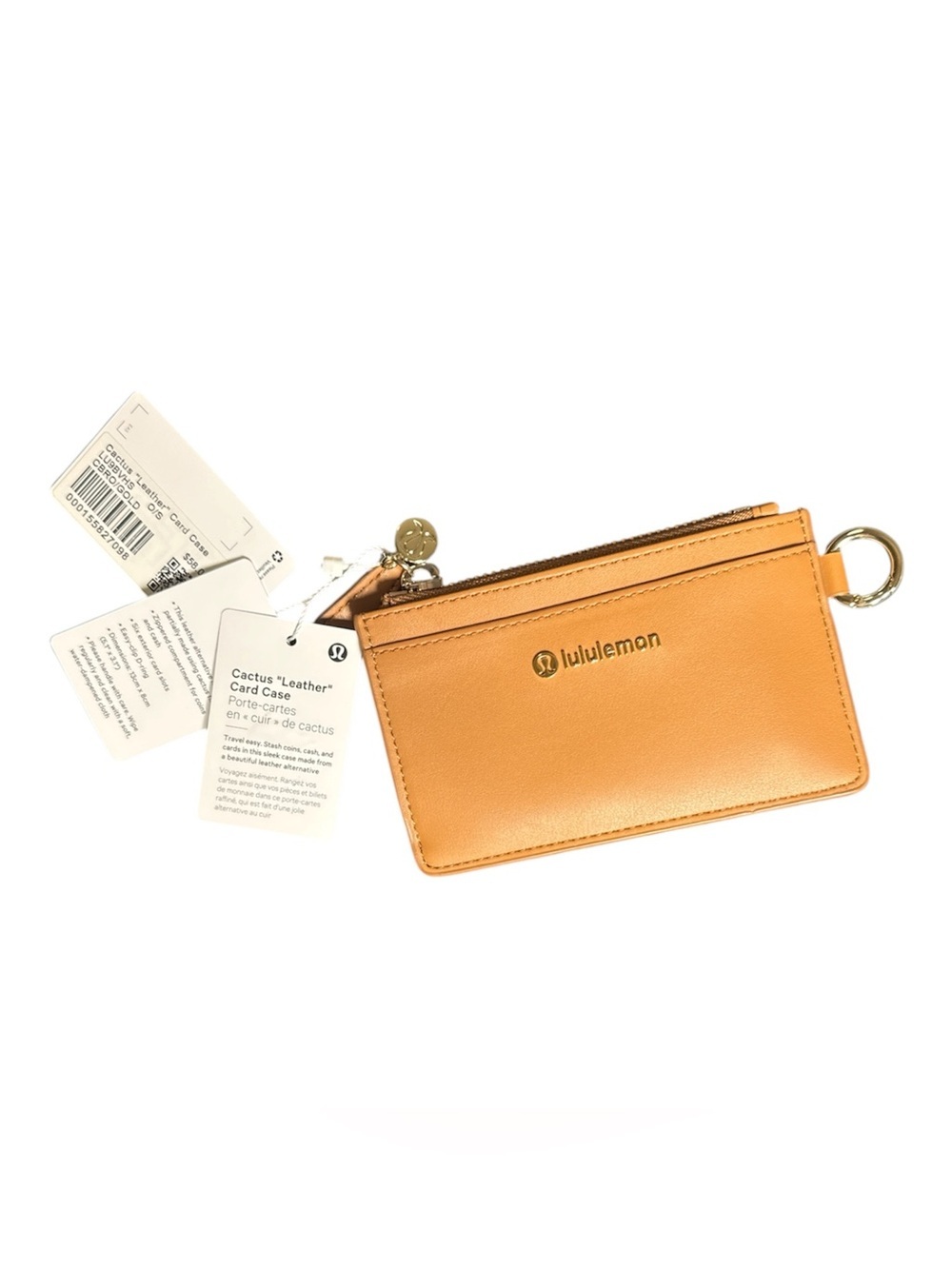 Lululemon Cactus Leather Card Case Wallet Chestnut Brown Gold NWT